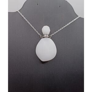 White Jade Perfume Bottle Necklace 925 Silver Handmade